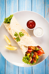 Tortilla wrap with meat and vegetables
