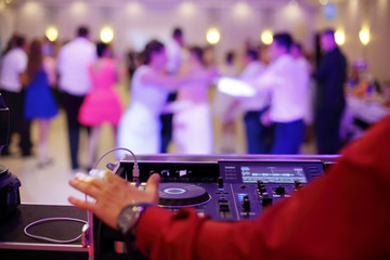 Dancing couples during party or wedding celebration - obrazy, fototapety, plakaty