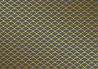 波のイメージの和柄背景　金と藍色