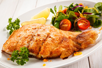 Fried cod with vegetables