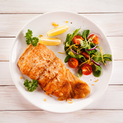 Fried cod with vegetables