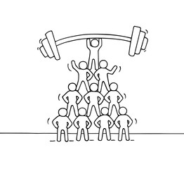 Cartoon pyramid of working little people.