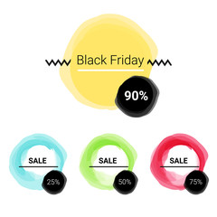 Labels set sale, mega discounts, black Friday, 10%, 25%, 50%, 70%, 80%, 90%. EPS 10