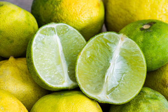 Lemon lime ripe slice half