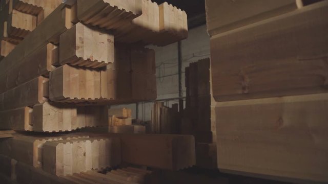 LVL Laminated Veneer Lumbe. Production of laminated veneer lumber. The interior of the production hall in the woodworking factory. Workshop for production of laminated veneer lumber.