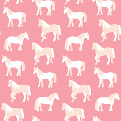 Seamless pattern of beautiful horses in pastel colors