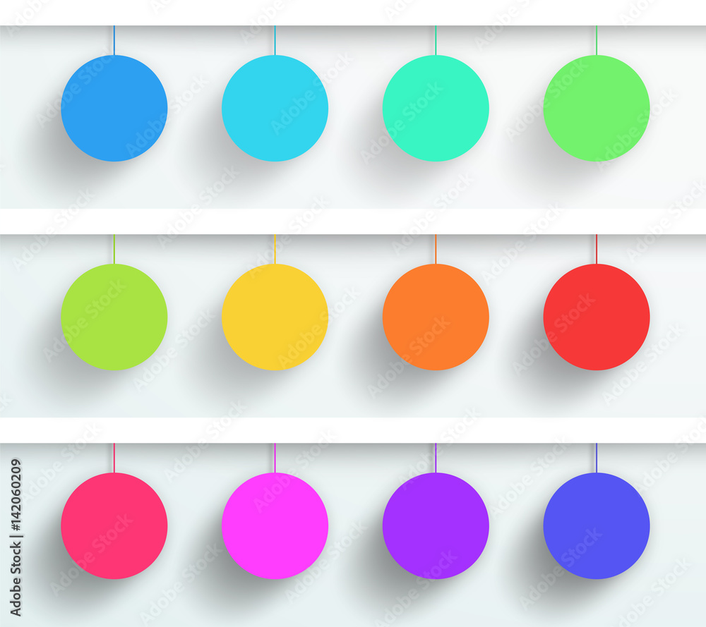 Poster vector set of 3d blank colorful circle frames hanging