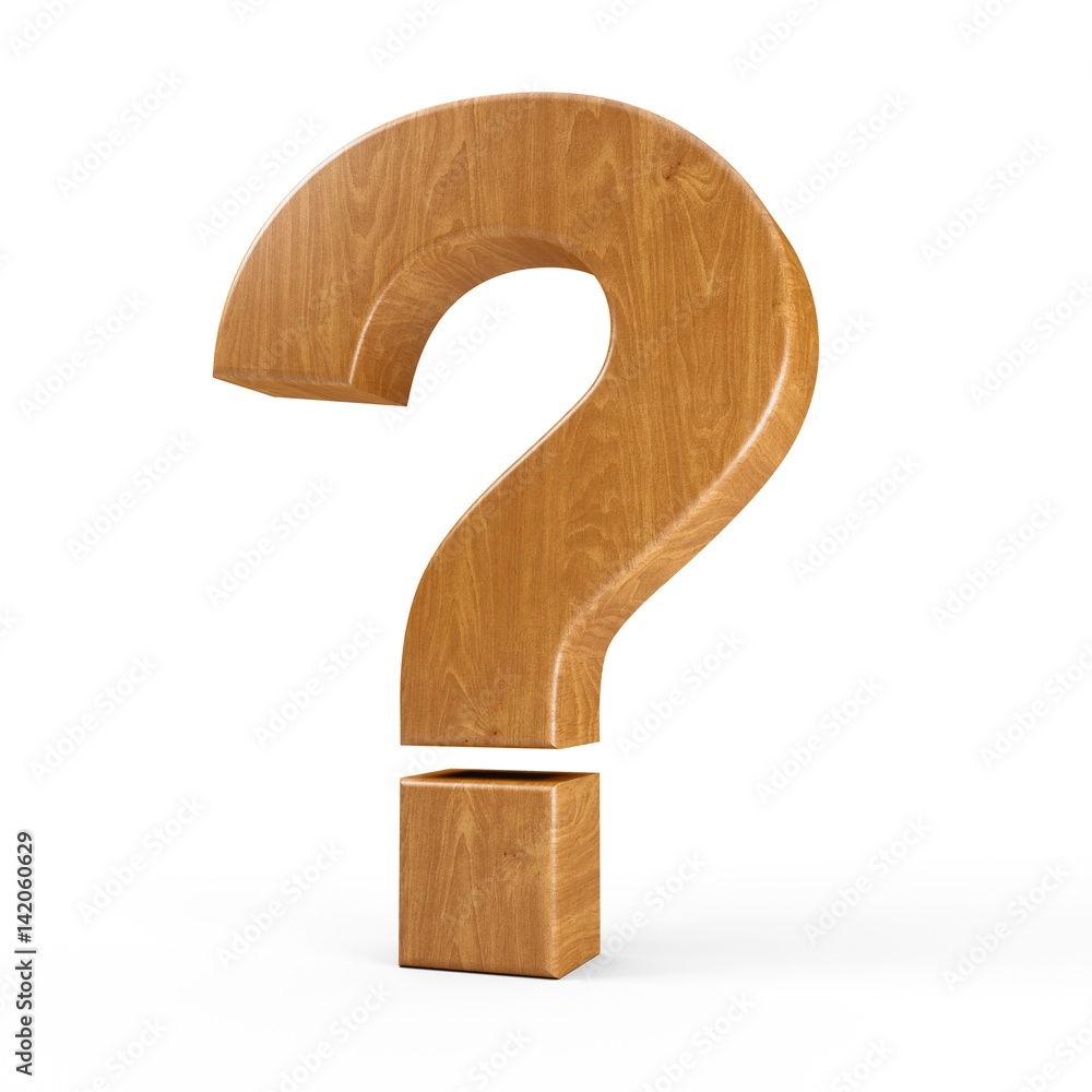 Fototapete 3d rendering wood material question symbol ? isolated white background