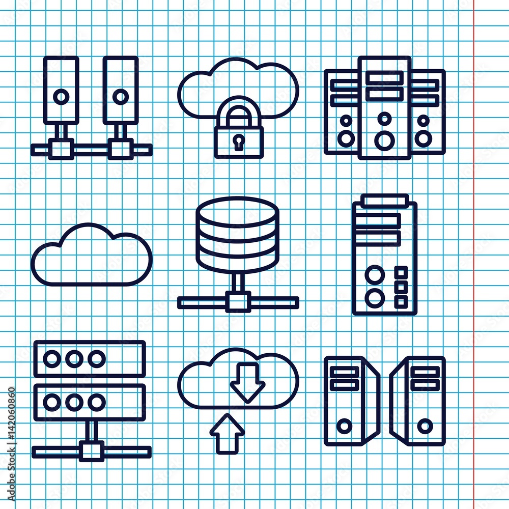 Poster set of 9 hosting outline icons