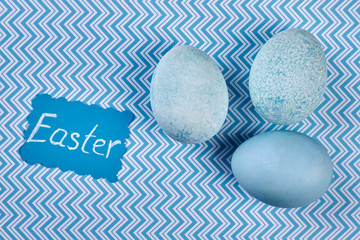 Blue dyed eggs. Easter greeting card. Topical Easter items.