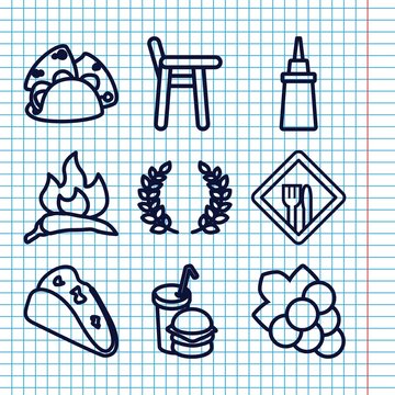 Set of 9 eating outline icons
