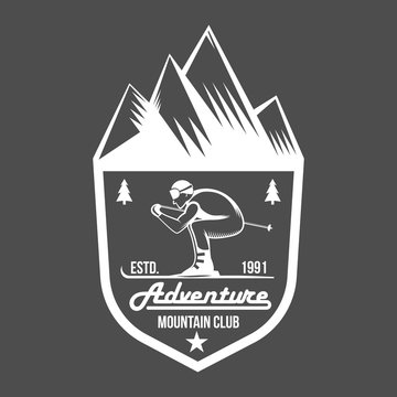 Set of vintage skiing labels and design elements