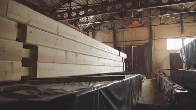 LVL Laminated Veneer Lumbe.Wood Factory general plan: the production of laminated veneer lumber. The interior of the production hall in the woodworking factory. Workshop for production