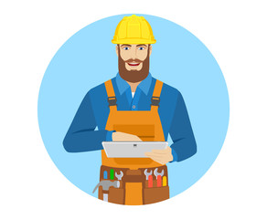 Worker uses digital tablet PC