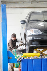 Car in a car repair station