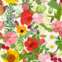 Abstract seamless pattern with flowers. Vector illustration.