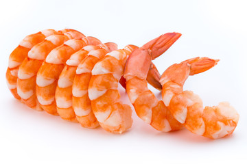 Steamed tiger shrimp isolated on white background.