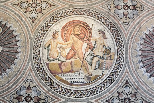 Gallo roman mosaic on a wall in Saint Romain en Gal, France