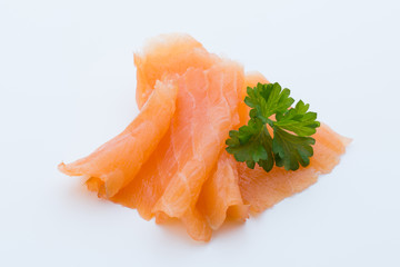 Fresh salmon fillet on isolated white.