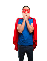 Nervous superhero posing