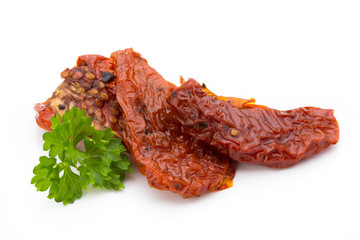 Dried tomatoes isolated on white background.