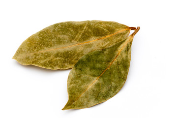 Fototapeta premium Aromatic bay leaves on white background.