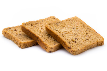 Rye bread slice on a white background.