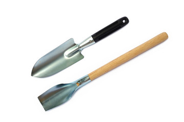 farmer shovel and garden shovel isolated on white background