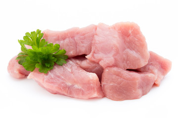 fresh meat on slice on the white background.