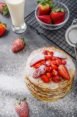 American pancakes with strawberries