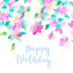 Flower card painted with watercolors