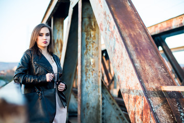 Fototapeta premium Outdoor Fashion Spring Portrait Of Young Attractive Brunette
