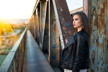 Fototapeta premium Outdoor Fashion Spring Portrait Of Young Attractive Brunette