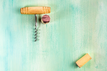Vintage cork and corkscrew with copyspace