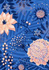 Exotic flowers. Botanical classic illustration. Colorful