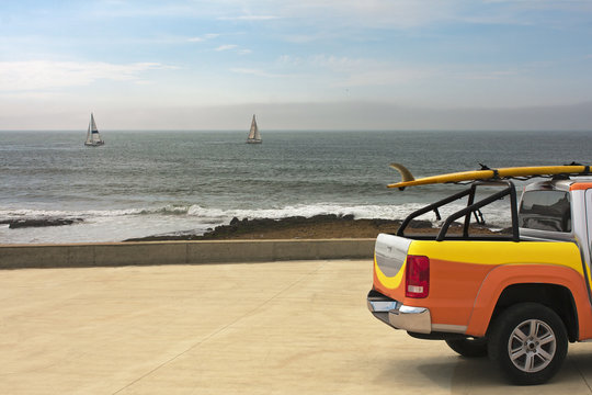 Pick-up car at the beach