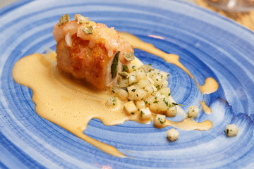 Chicken roll with spinach and stewed celery