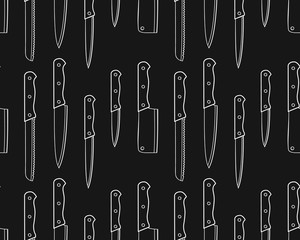 Seamless pattern of knives on a black background