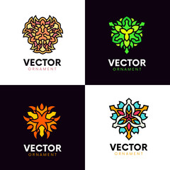 Set of flat logo ornaments. Creative elegant tracery symbols.