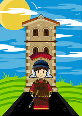 Cartoon Roman Centurion Soldier at Tower