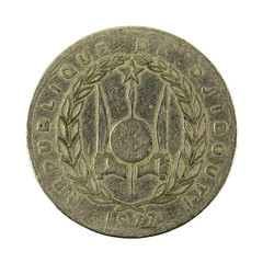 100 djiboutian franc coin (1977) reverse isolated on white background