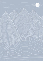 Mountain lines blue illustration