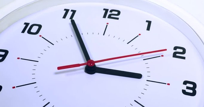 Macro shot of white clock with five minutes left to 3. Professional shot in 4K resolution.