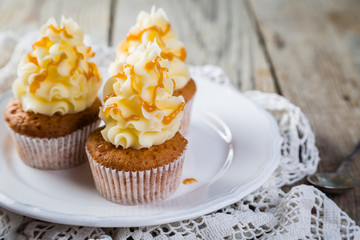 Caramel cupcakes with buttercream frosting