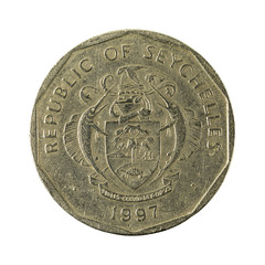 5 seychellois rupee coin (1997) reverse isolated on white background