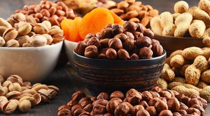 Composition with dried fruits and assorted nuts