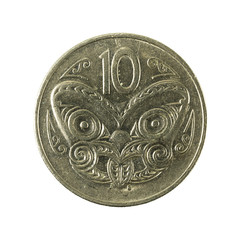 10 new zealand cent coin (1987) reverse isolated on white background