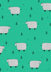 Sheeps on the green background