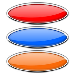 Oval glass buttons with metal frame. Colored set