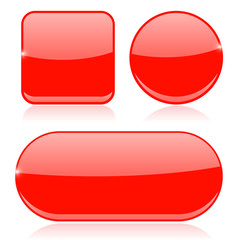 Red buttons. Round, square and oval shiny icons
